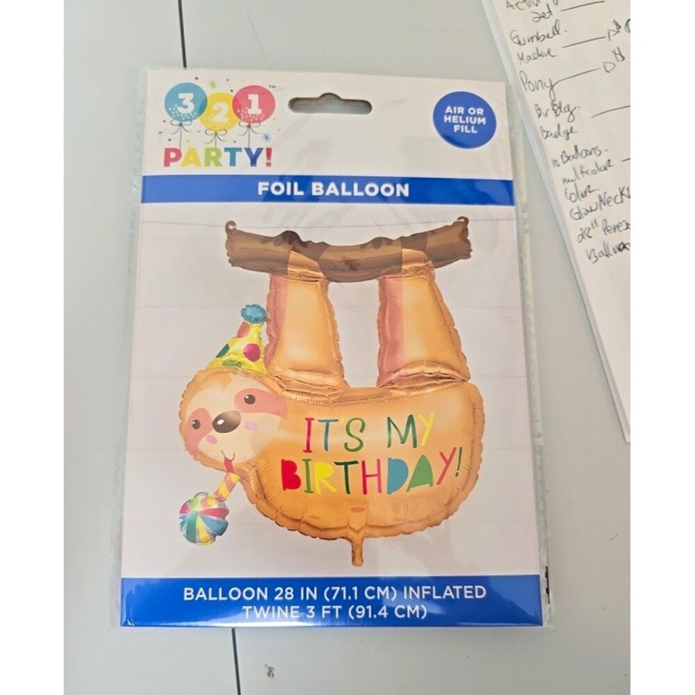 (B8) 321 Party! Sloth Birthday Foil Balloon 28 in Printed Novelty Decorative 4ct